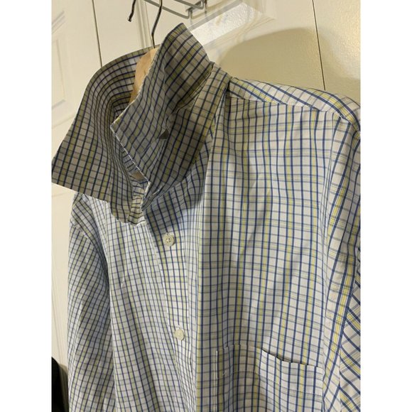 Croft‎ & Barrow Men’s Sz 18 1/2 33/35 Button Shirt Long Sleeve Plaid Blue Yellow - Picture 3 of 9